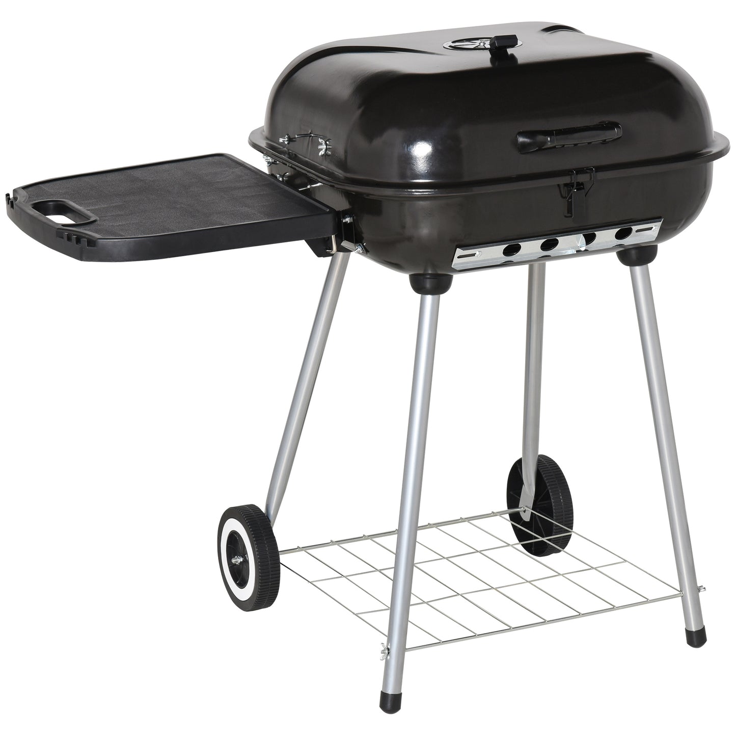 Charcoal BBQ Grill with Warming Rack & Storage Side Table, Portable Barbecue Smoker, 89 x 60 x 83 cm, Black