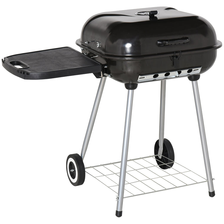 89 x 60 x 83 cm Black Charcoal BBQ Smoker with Warming Rack