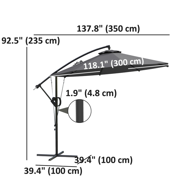 118.1" Grey Offset Umbrella with Wind Protection Strap