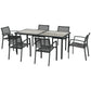7 Pieces Outdoor Dining Set with 6 Stackable Chairs, Patio Table and Chairs with Plastic Top, Breathable Mesh Seat Back