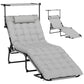 Folding Lounge Chair with Adjustable Canopy, 4-Position Outdoor Tanning Chair with Headrest, Light Grey