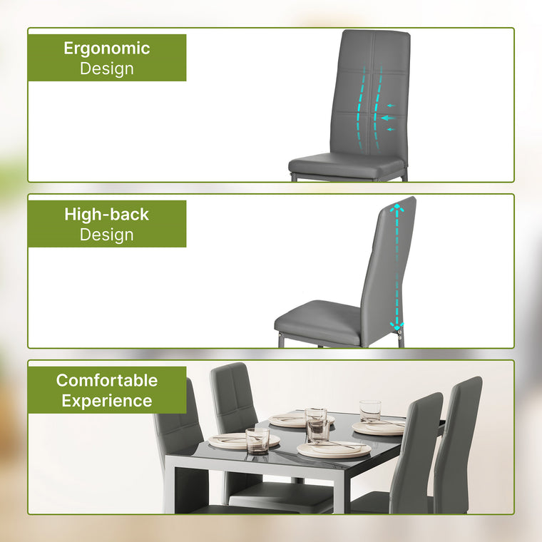 5-Piece Rectangular Glass Dining Set - Grey