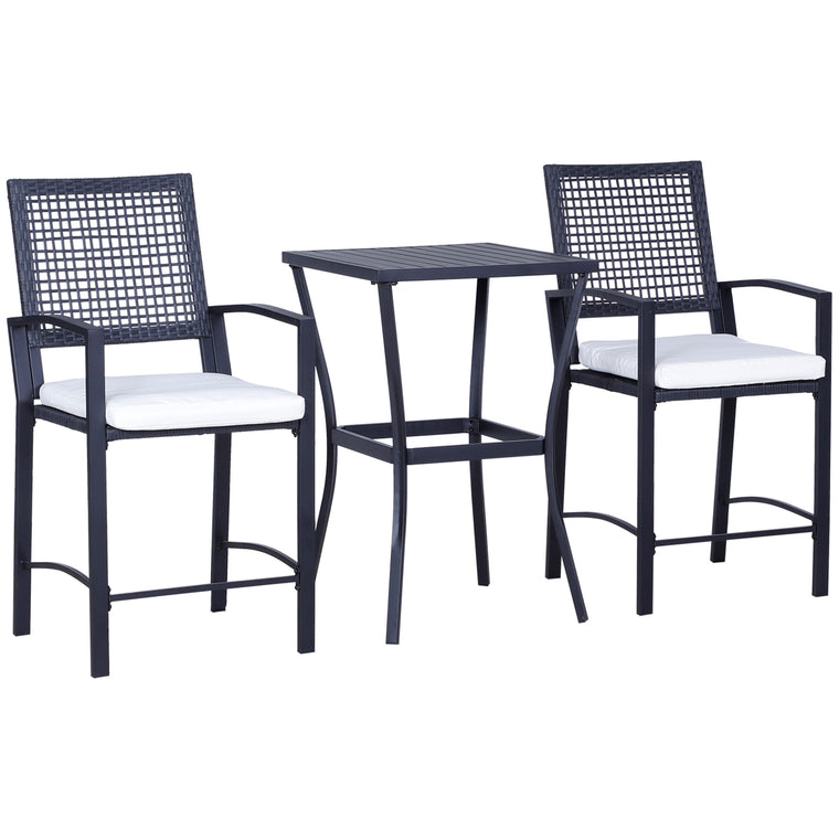 Cream White 3-Piece Wicker Bar Set with Cushions