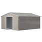 11' x 13' Practical Backyard Garden Storage Tool Shed Double Sliding Door 4 Ventilation Slots, Light Grey