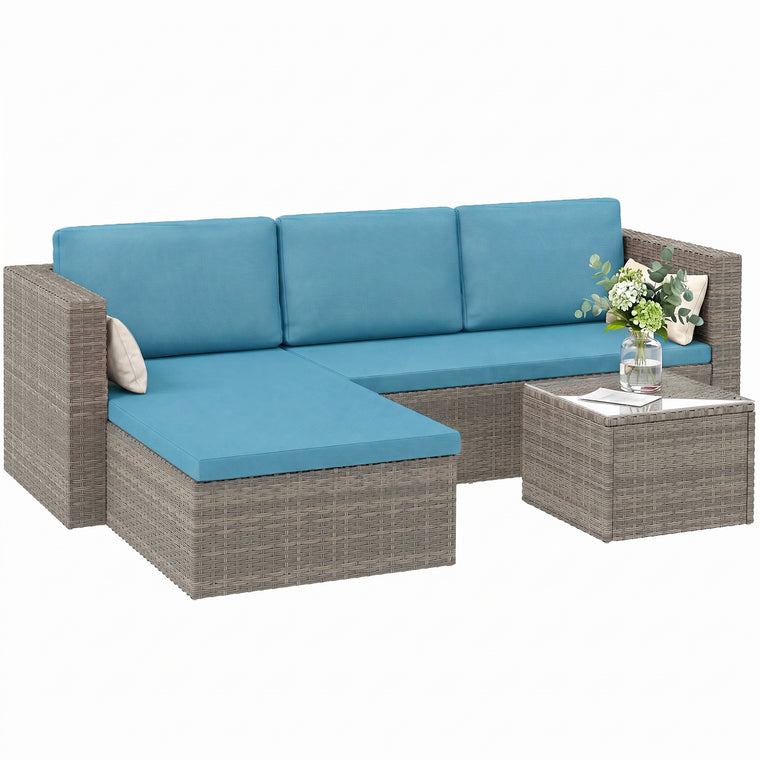3-Piece Modern Rattan Sectional Sofa Set with Coffee Table