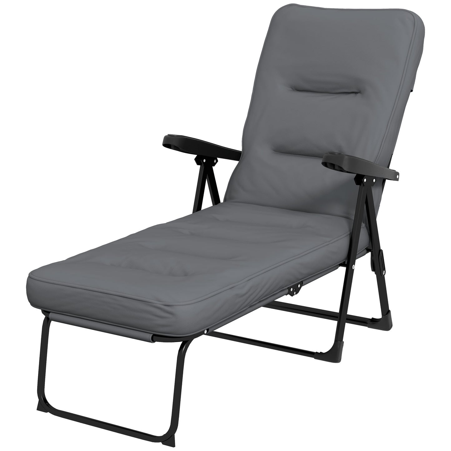 Folding Outdoor Lounge Chair with Cushion, Adjustable Backrest, Reclining Patio Garden Chair with Footrest, Wine Red