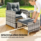 Wicker Patio Chairs with Ottomans, 2-Tier Glass Coffee Table and Cushions, 5 Pcs Patio Furniture Set, Grey