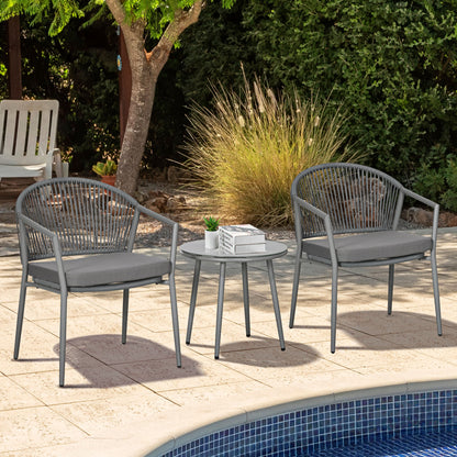 3-Piece Rattan Bistro Set with 2 Armchairs and Coffee Table