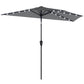 9ft Dark Grey Half Patio Umbrella with Solar LED Lights
