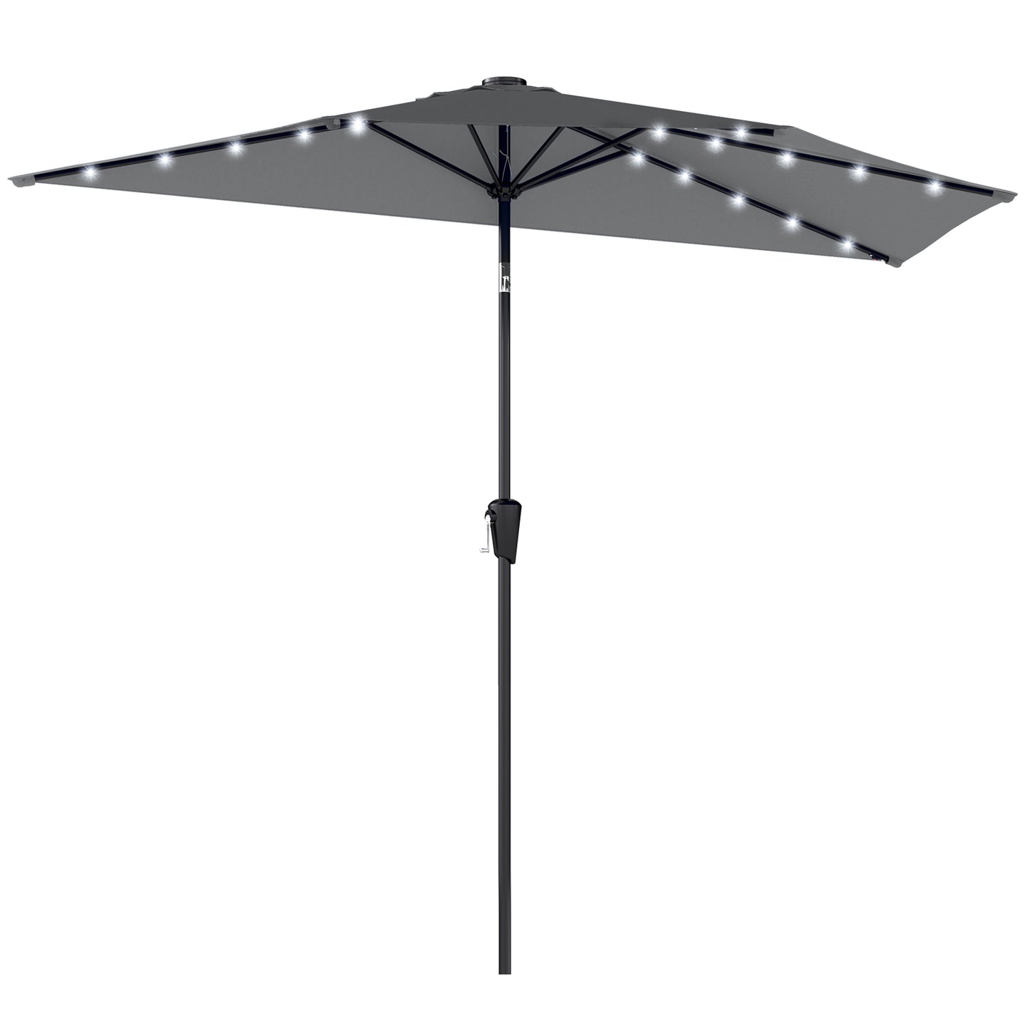 9ft Dark Grey Half Patio Umbrella with Solar LED Lights