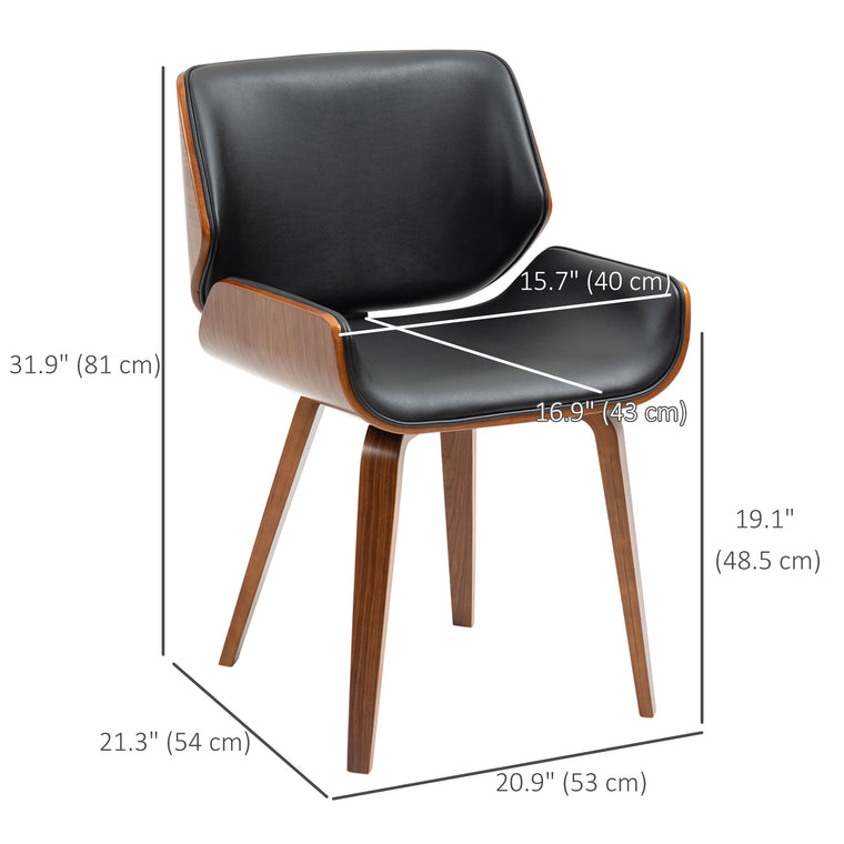 Set of 2 PU Leather Dining Chairs with Wood Legs - Black
