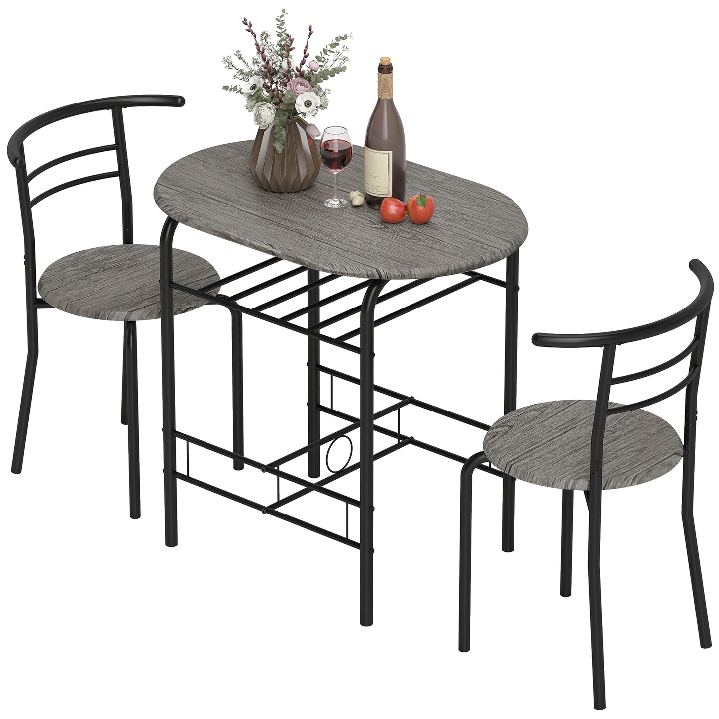 Dining Table Set of 3, 31.5" Kitchen Table and Chairs Set for 2 with Shelf, for Small Space, Dining Room, Living Room