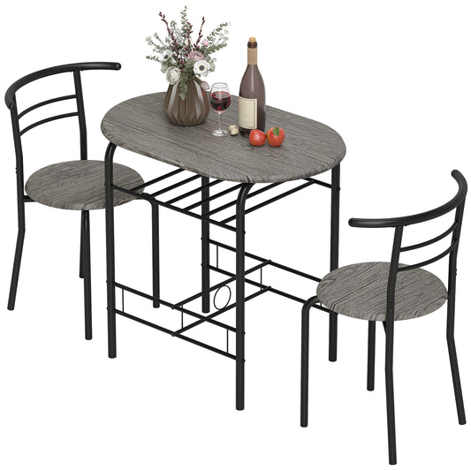 3-Piece Dining Set for 2 with Shelf - Charcoal Grey