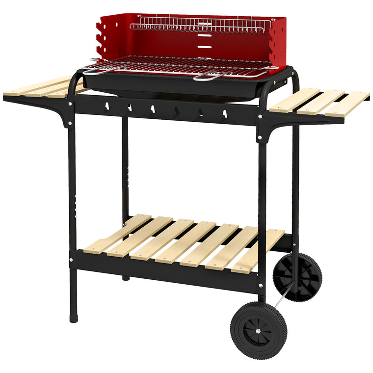 Red Charcoal BBQ Trolley with Adjustable Height & Ash Catcher