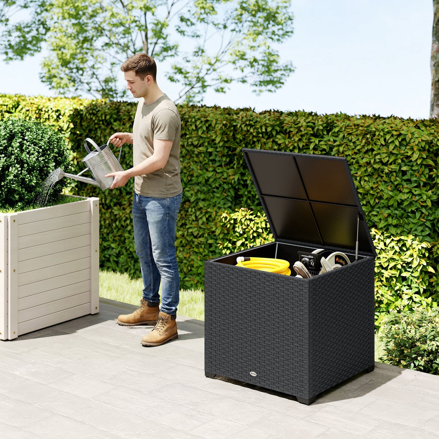 67-Gallon Rattan Deck Box with Waterproof Liner