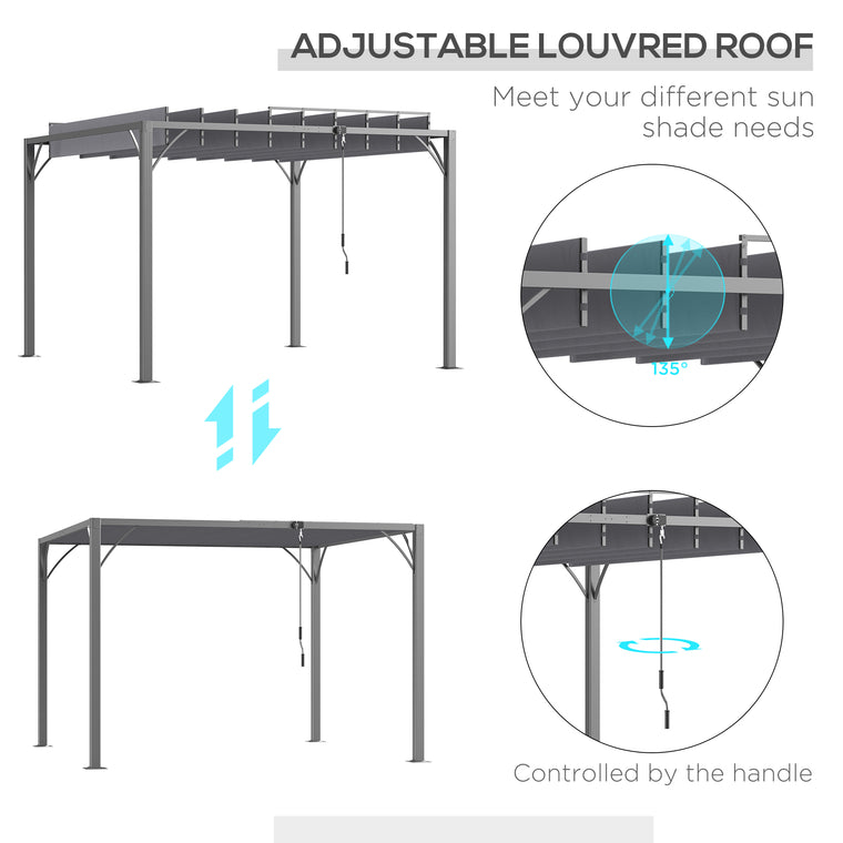 9.7' x 9.7' Grey Louvered Pergola with Retractable Roof