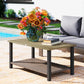 2-Tier Rectangle Outdoor Coffee Table, Patio Table with Wood-Effect Metal Top, Wicker Shelf for Garden, Backyard, Brown