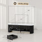 TV Stand, Modern TV Table with Marble-Effect Top, 3 Drawers and 2 Open Shelves for 32-65 Inch Television, Black