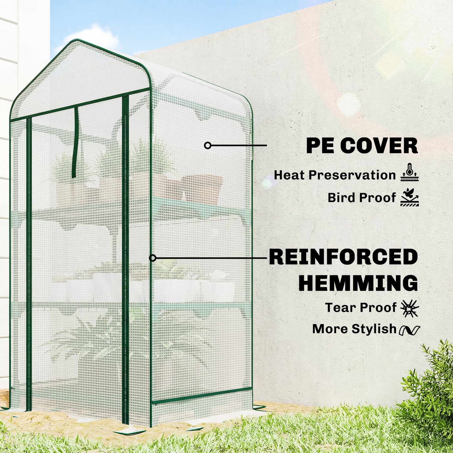 Mini Greenhouse with Screen Roof, Portable Small Greenhouse with Roll-Up Zipper Door