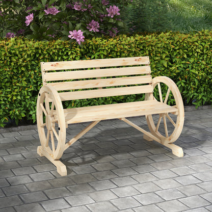 42" Wood Wagon Wheel Garden Bench Loveseat