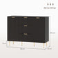 Modern Kitchen Storage Cabinet, Sideboard Buffet Cabinet w/ 3 Drawers and Adjustable Shelves for Kitchen Hallway, Black