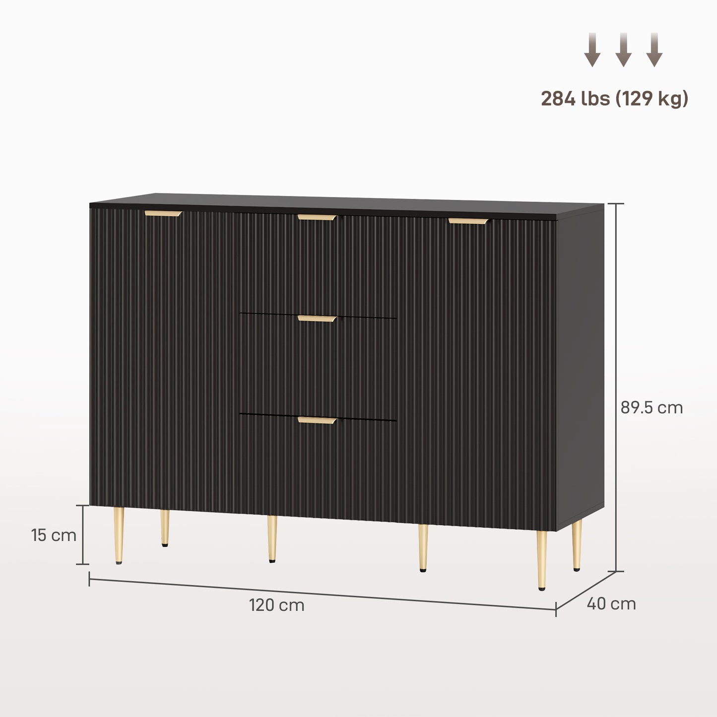 Modern Kitchen Storage Cabinet, Sideboard Buffet Cabinet w/ 3 Drawers and Adjustable Shelves for Kitchen Hallway, Black
