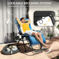 Padded Folding Recliner Chair, Patio Lounger with Cupholder, Adjustable Backrest, Removable Cushion, Navy Blue