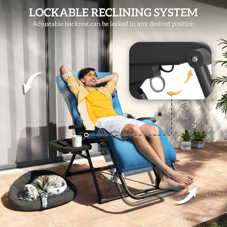 Padded Folding Recliner with Cupholder & Adjustable Backrest