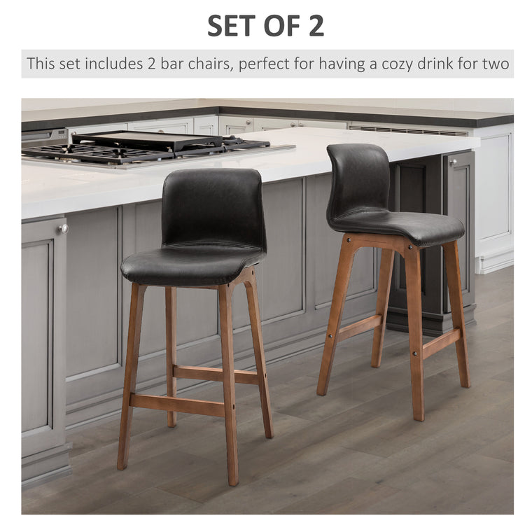 Counter Height PU Leather Bar Stools Set of 2 - Dark Brown
