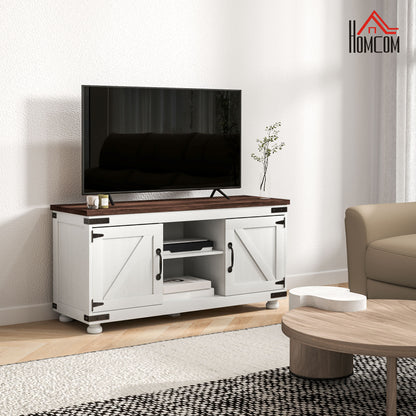 Farmhouse TV Stand with Barn Doors for 50" TV - Distressed White