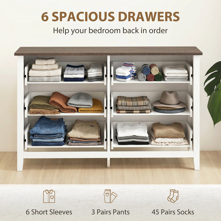 Wide 6-Drawer Bedroom Dresser - White