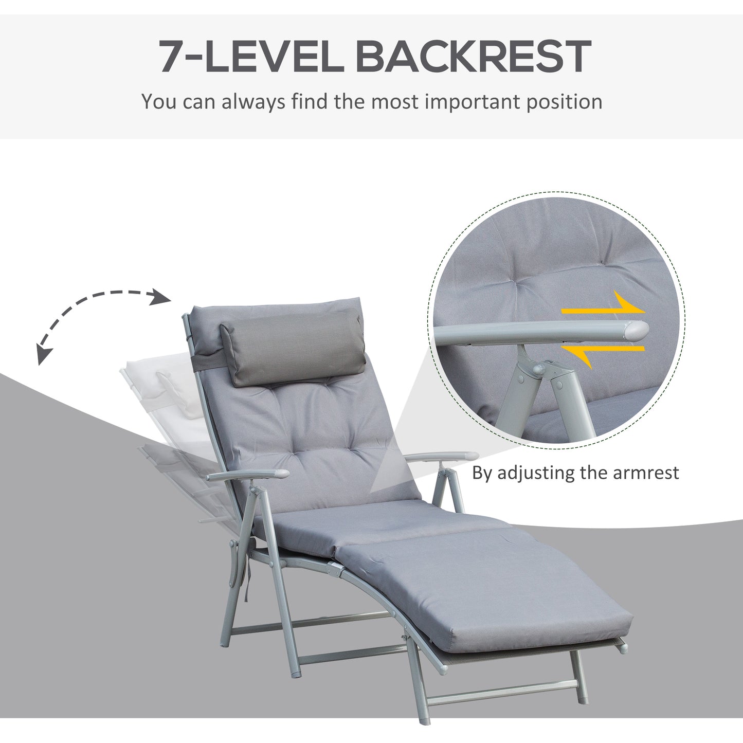 Outdoor Folding Chaise Lounge Chair Recliner with Portable Design, Adjustable Backrest, Cushion and Headrest, Black