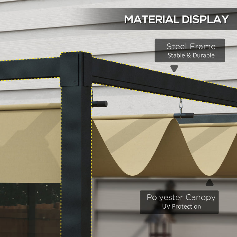 10' x 7' Khaki Patio Pergola with Retractable Canopy