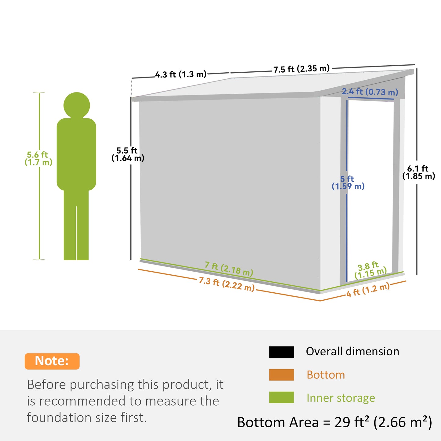 Outdoor Storage Shed Lean to Shed Outdoor Metal Tool Shed with Lockable Door and Air Vents, Dark Grey