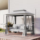3 Person Outdoor Patio Daybed, 3 in 1 Canopy Gazebo Swing Chair Garden Hammock with Mesh Mosquito and Sun Shade, Grey