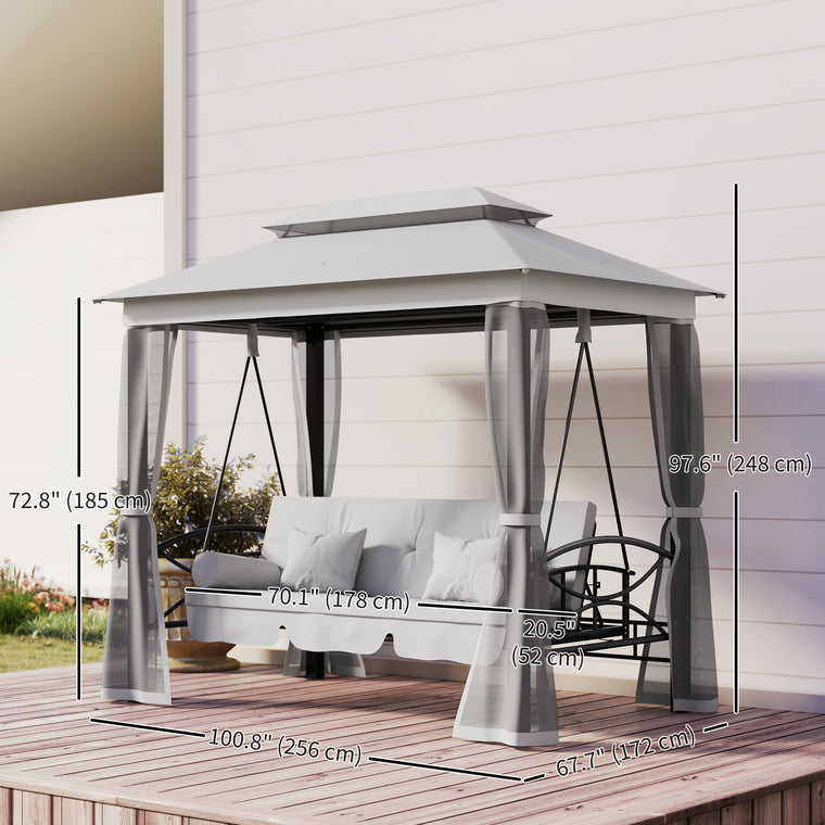 Grey 3-in-1 Patio Daybed Swing with Canopy & Mosquito Net