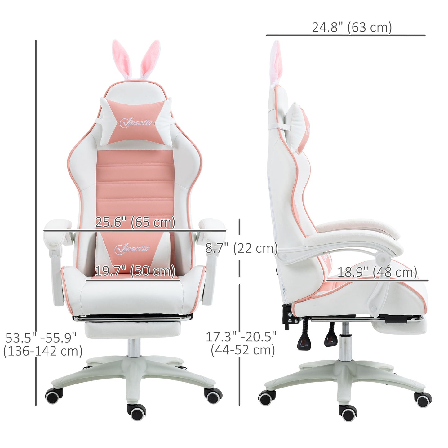 Cute Racing Gamer Chair, PU Leather Gaming Chair with Footrest, Headrest and Lumbar Support, Pink