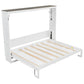 Full Size Murphy Bed with LED Light and Built‑In Desk, Foldable Platform Bed with Smooth Hydraulic Lift, 83" L x 60.5" W x 62" H, Brown+White