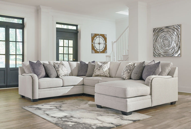 Dellara - 6 Pc. - Right Arm Facing Corner Chaise 5 Pc Sectional, Ottoman - Chalk