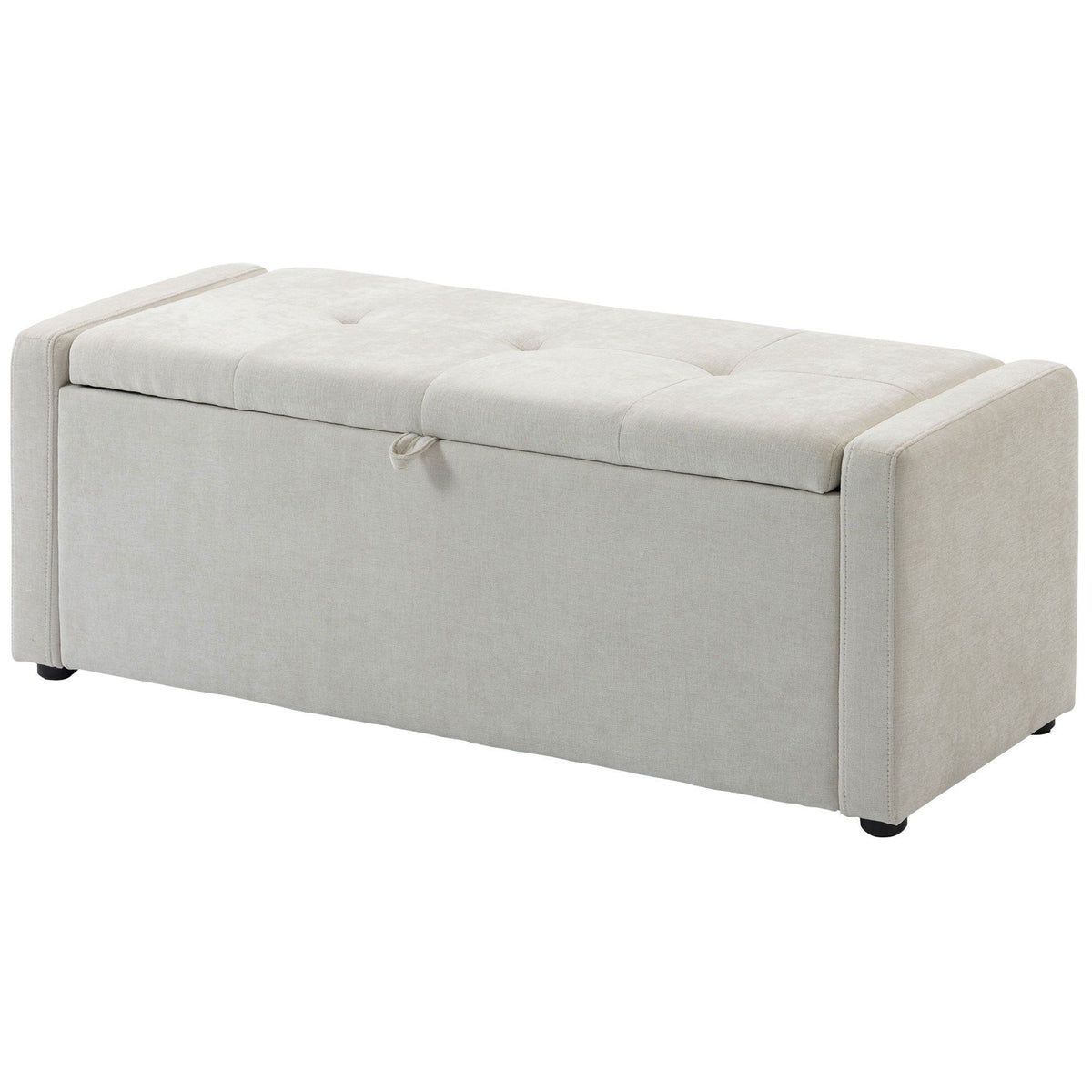 Linen-Look Storage Ottoman Bench - Cream White