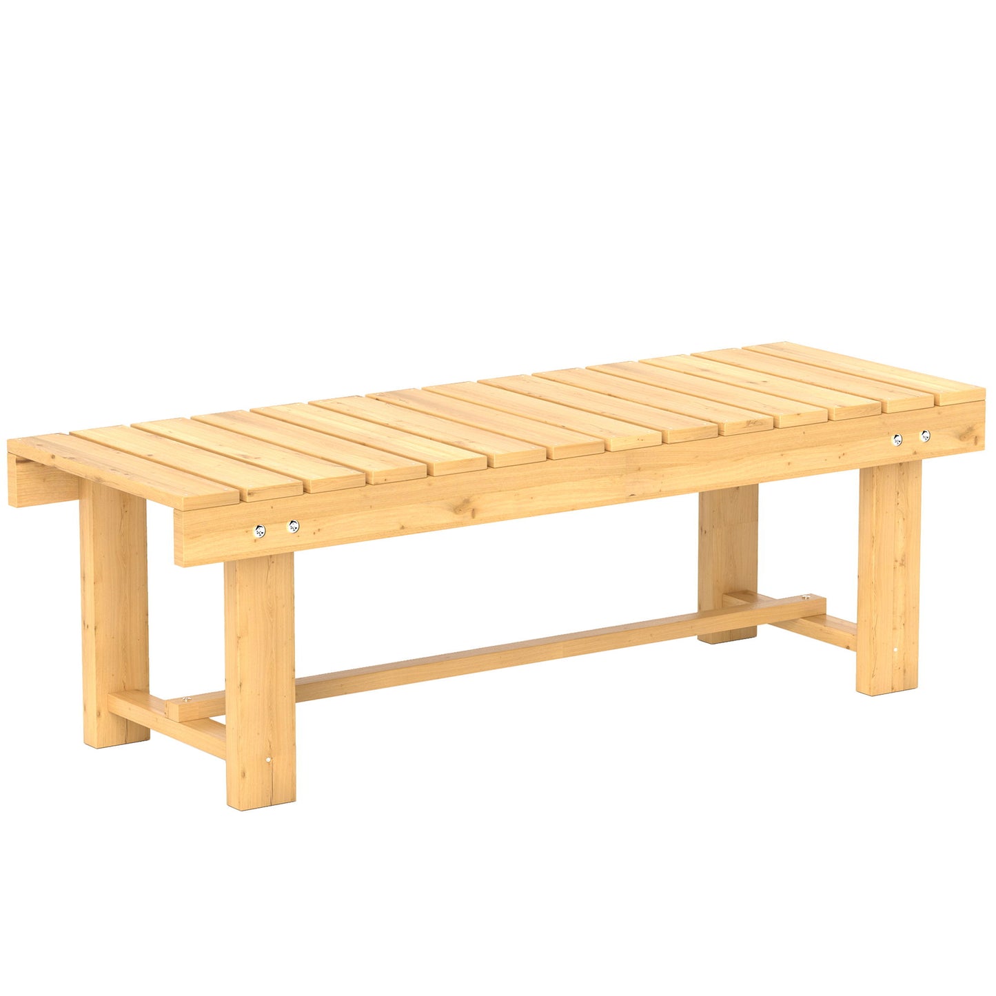 43" Wood Outdoor Bench, 2 Person Patio Bench, Backless Outdoor Patio Loveseat with Slatted Seat for Park, Backyard, Lawn, Natural Wood