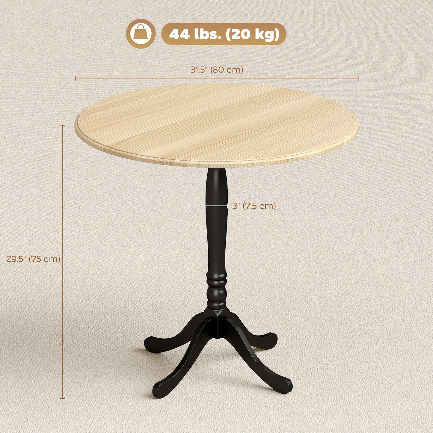 Round Pedestal Dining Table for 2-4 - Natural Wood and Black