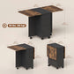 Drop Leaf Dining Table, Mobile Folding Table on Wheels with Drawers and Cabinet for Dining Room, Rustic Brown and Black