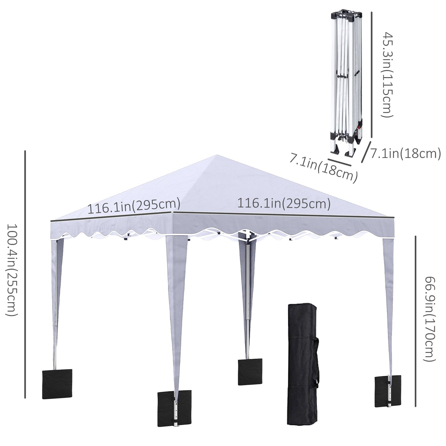 10' x 10' Pop Up Canopy Tent with Sand Bags, Instant Shelter with Adjustable Height and Carry Bag, Garden Outdoor Party Tent, White
