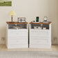 Nightstand Set of 2 with Charging Station - White and Oak