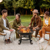 Outdoor Fire Pit, Firepit with Mesh Lid, Poker, for Camping, Bonfire, Picnic, Black