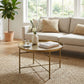 Vintage Coffee Table for Living Room, 24" Round Center Table with Hammered Tray Top and Metal Frame, Gold