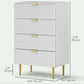 Modern Chest of Drawers 4 Drawer Dresser for Bedroom with Gold Legs and Handles, White