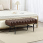 Bedroom Bench PU Leather End of Bed Bench with Cylindrical Seat and Metal Legs for Bedroom Living Room Hallway Brown