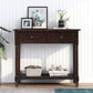 Daisy Series Console Table with Two Drawers and Bottom Shelf, Traditional Design, Pine Wood Frame, 35.5" L x 14" W x 30" H, Dark Brown
